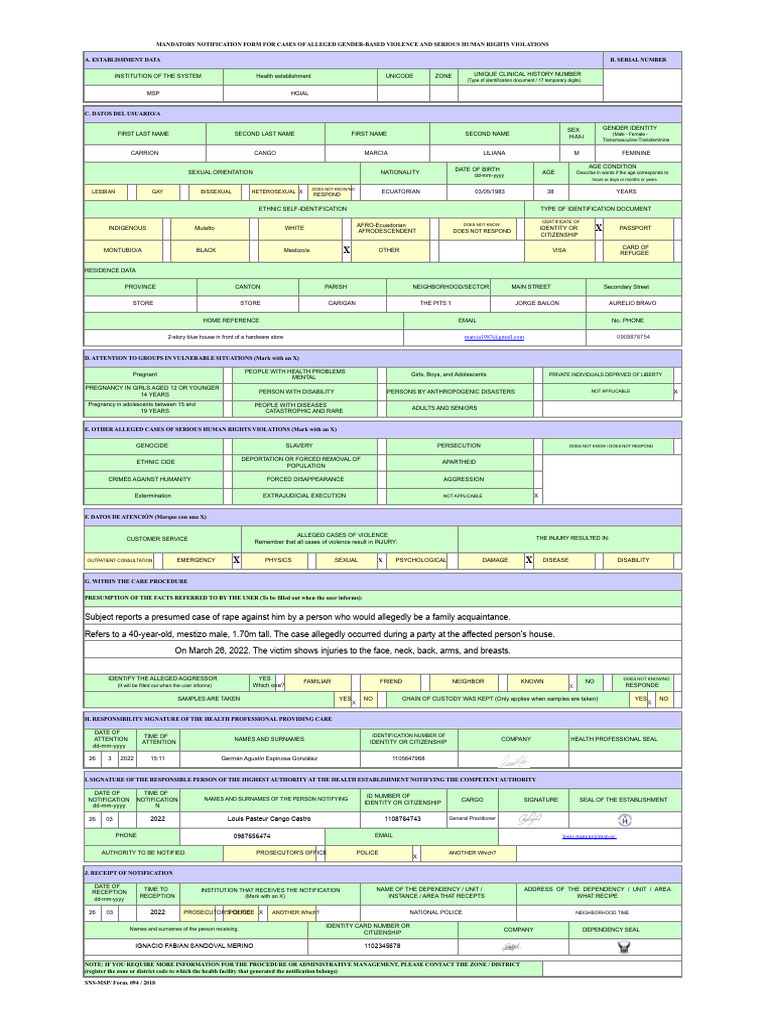 Gender-Based Violence Notification Form | PDF | Violence | Crimes ...