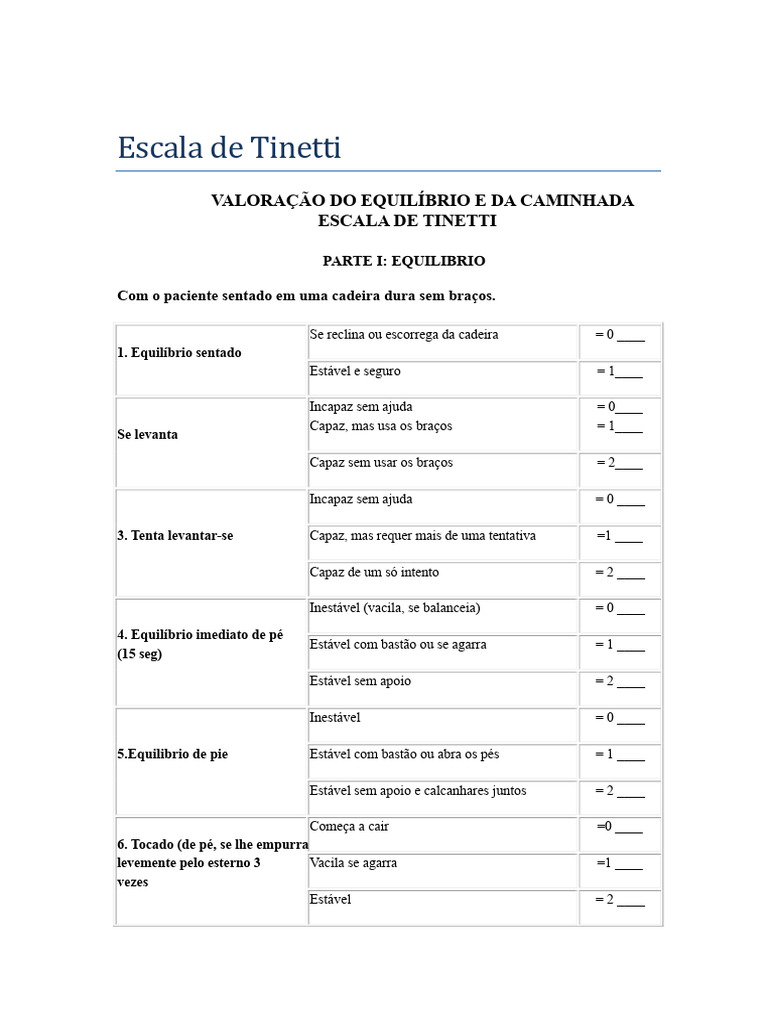 Escala de Tinetti | PDF