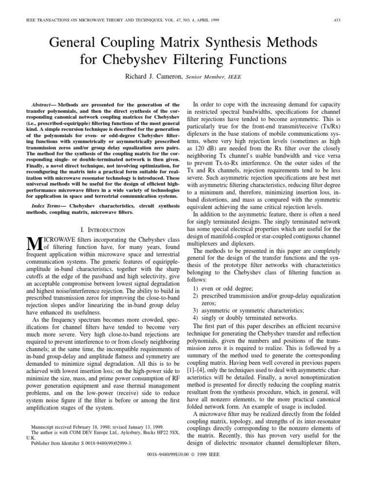 General Coupling Matrix Synthesis Methods For Chebyshev Filtering