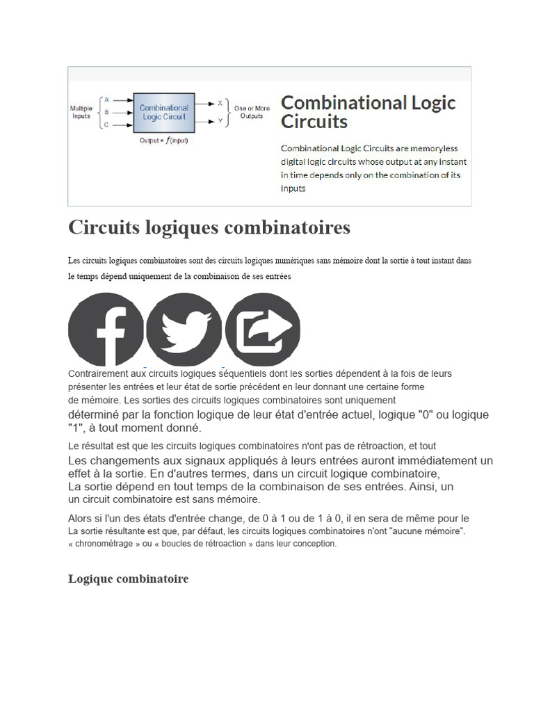 Circuits Logiques Combinatoires Expliqués | PDF | Fonction logique ...