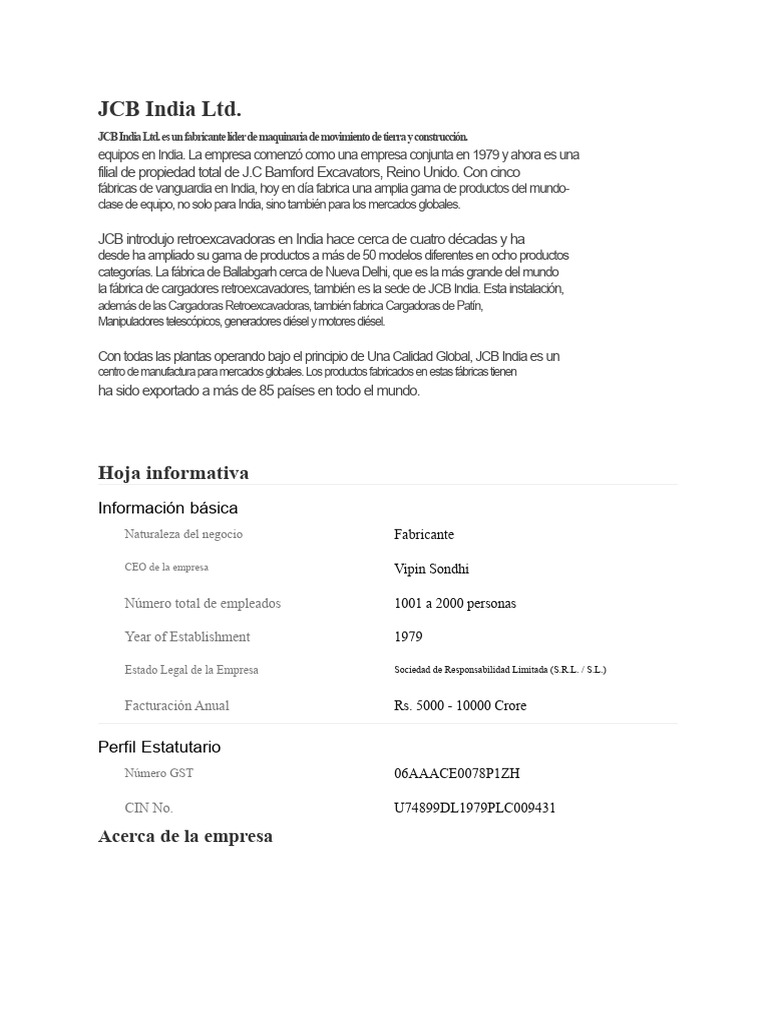 JCB India: Líder en Maquinaria de Construcción | PDF