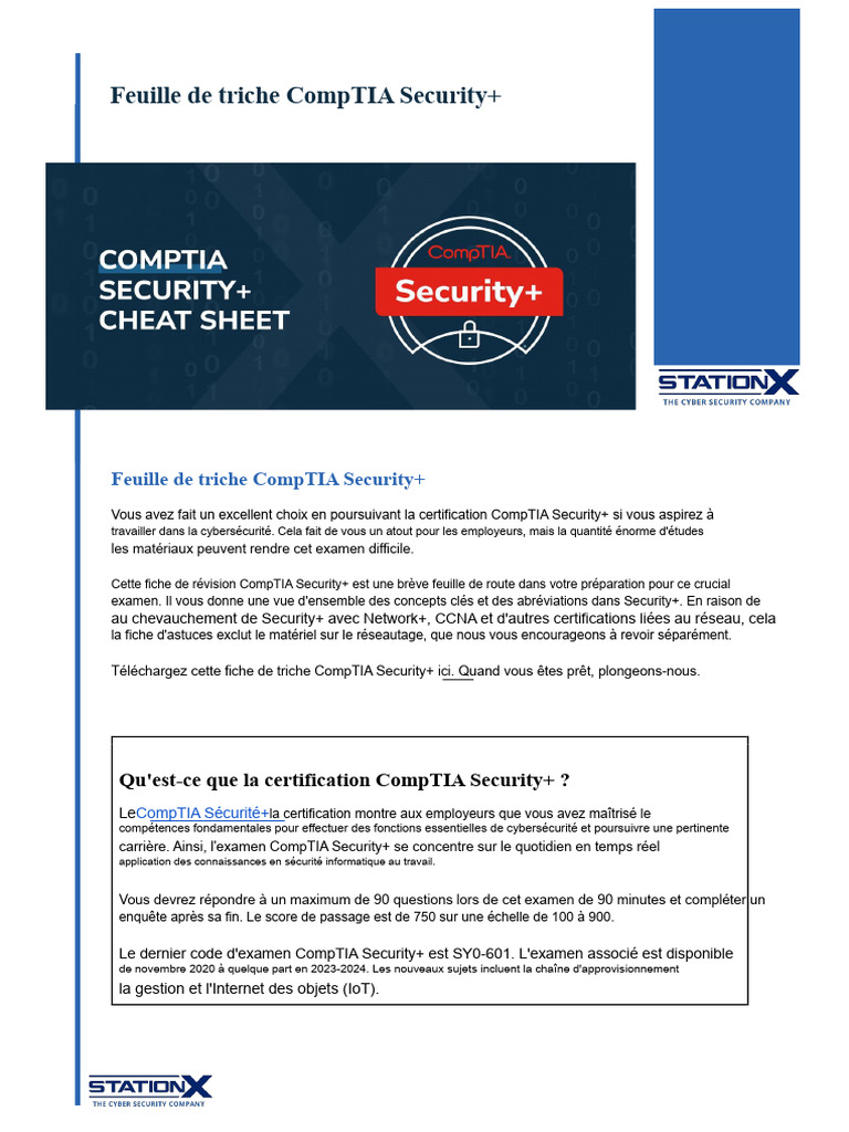 Fiche de révision CompTIA Security+ | PDF | Mot de passe | Cryptanalyse