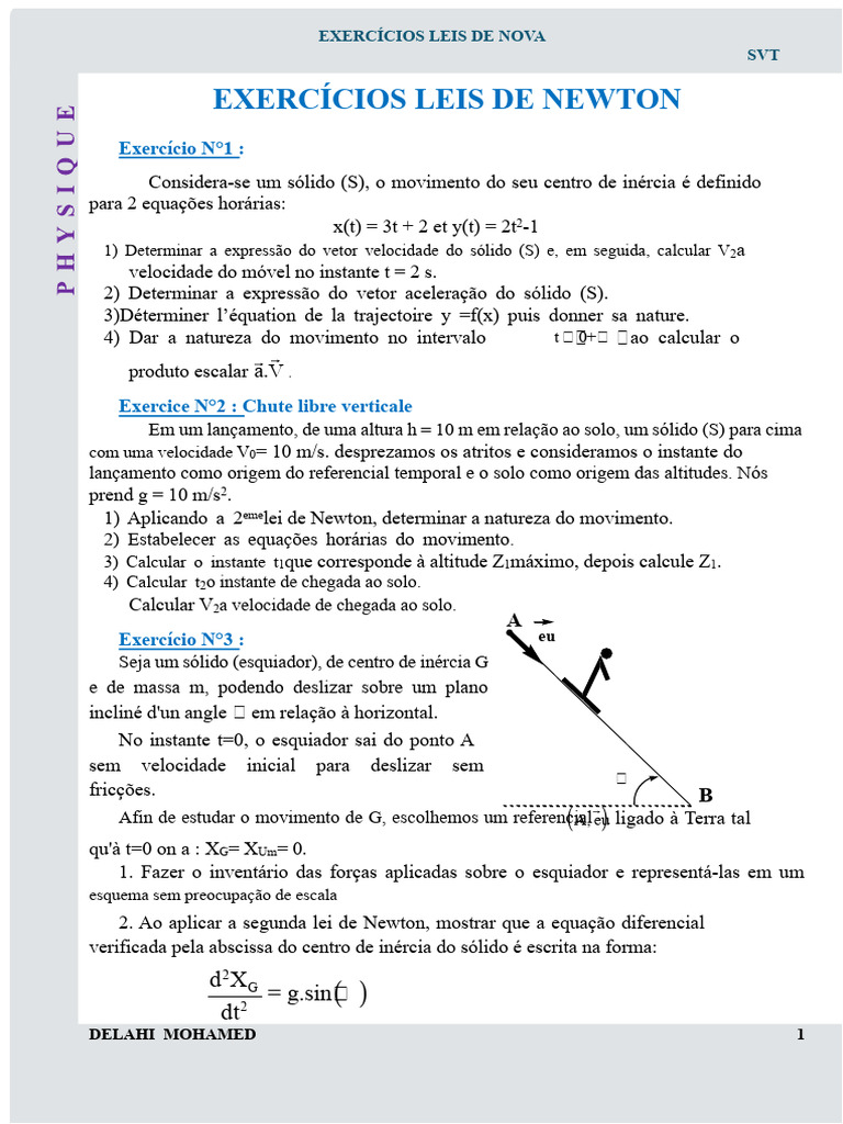 exercícios LEIS DE NEWTON | PDF | Velocidade | Leis do Movimento de Newton