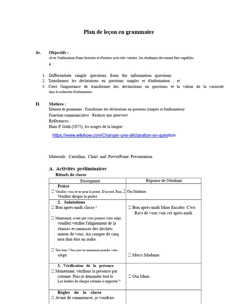 Leçon de grammaire : Questions et déclarations | PDF | Phrase | Question