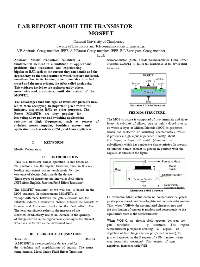 MOSFET Transistor Lab Report Overview | PDF | Field Effect Transistor ...