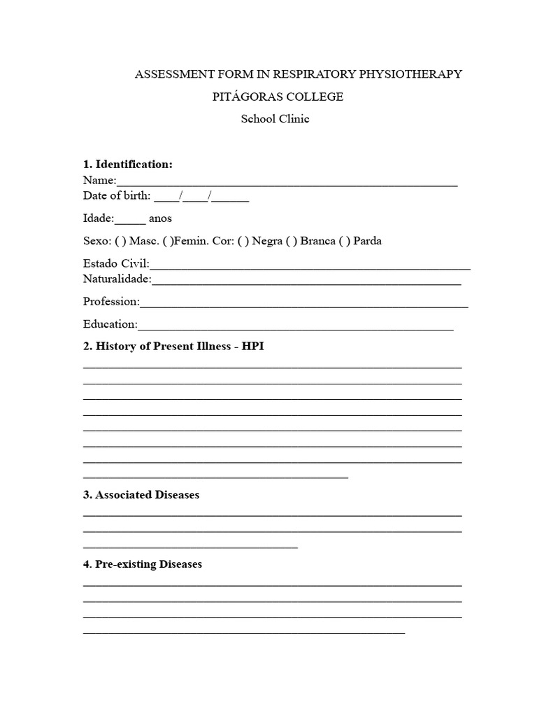 Respiratory Physiotherapy Assessment Form | PDF | Physical Therapy ...