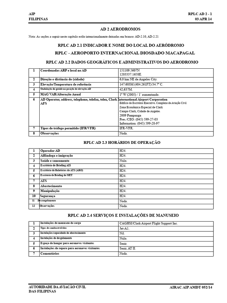 Dados do Aeroporto Internacional RPLC | PDF | Pista | Aeroporto