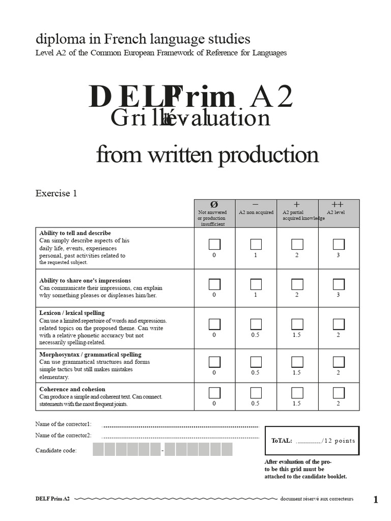 DELF Prim A2 Evaluation Criteria | PDF | Lexicon | Vocabulary