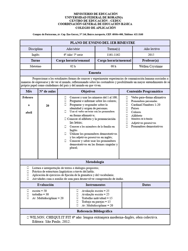 Plan Anual 6 Año 2015 Inglés | PDF | Idioma en Inglés | Morfología ...