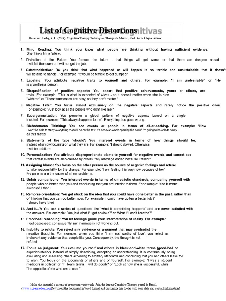 Understanding Cognitive Distortions | PDF | Thought | Behavioural Sciences