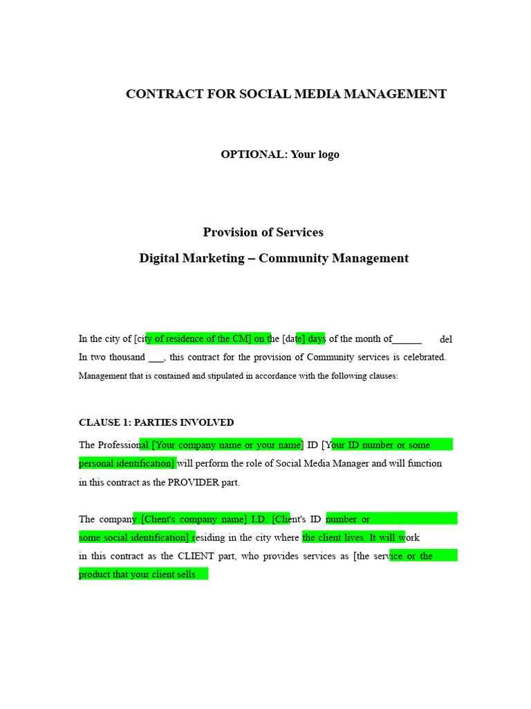 Contract For Social Media Management | PDF | Social Media | Popular ...