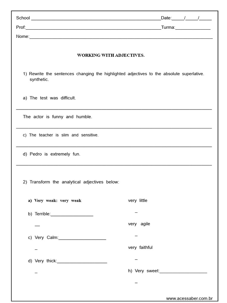 Mastering Adjectives: Exercises and Rules | PDF | Adjective | Semantic ...