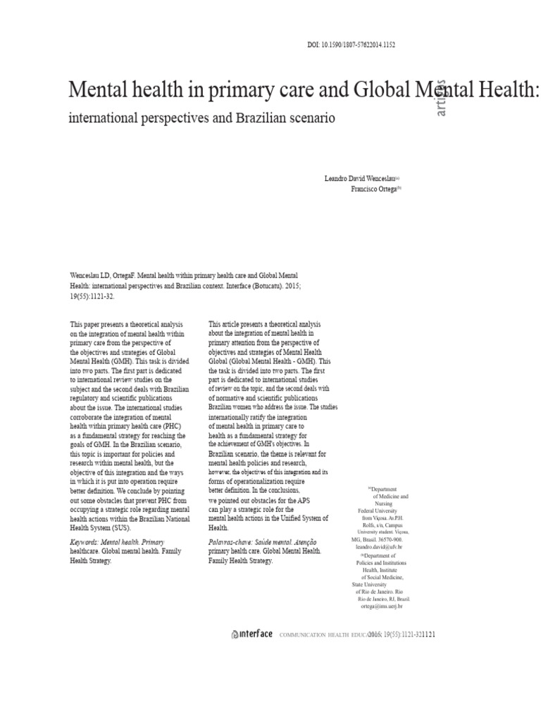 Mental Health in Primary Care and Global Mental Health | PDF | Mental ...