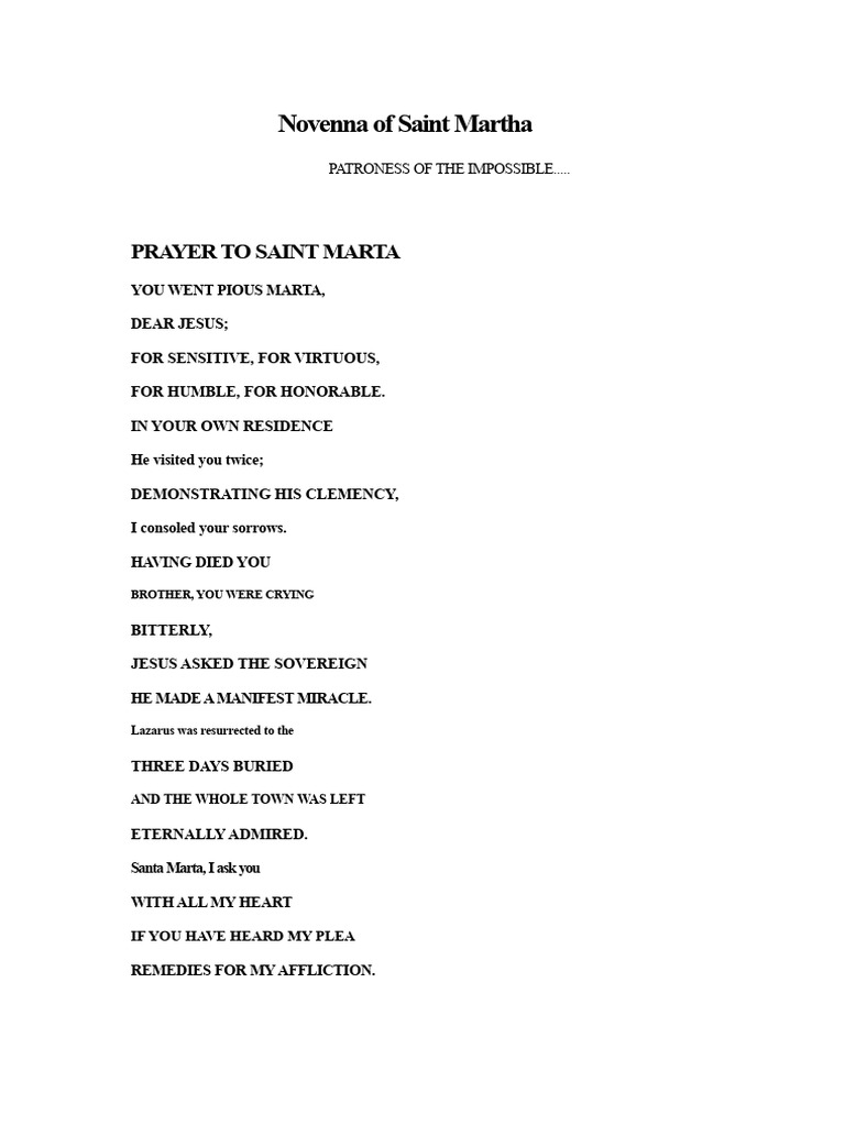 Novena Prayers to Saint Martha | PDF | Jesus | Mary, Mother Of Jesus
