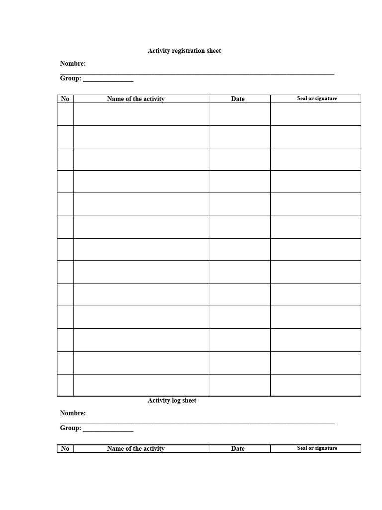 Activity Registration and Log Sheet | PDF