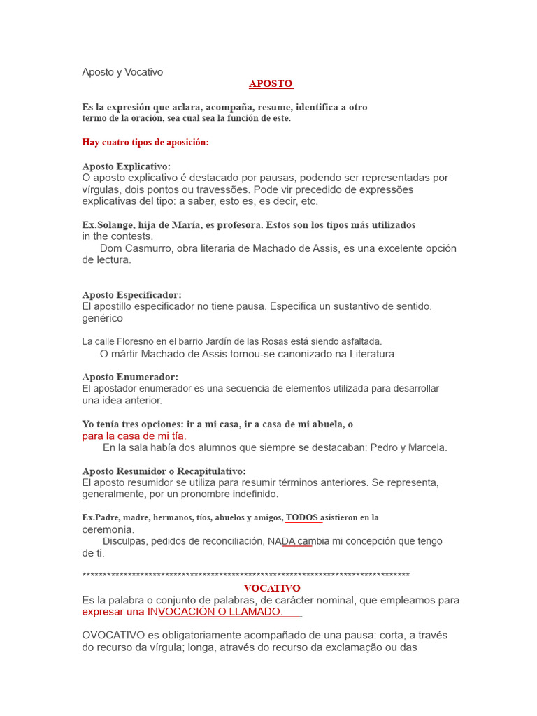 Aposición y Vocativo: Definición y Ejemplos | PDF | Lingüística