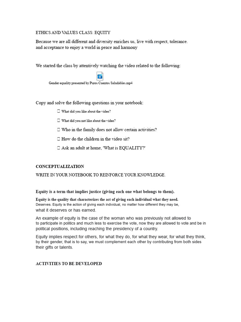 Equity in Ethics and Values Class | PDF