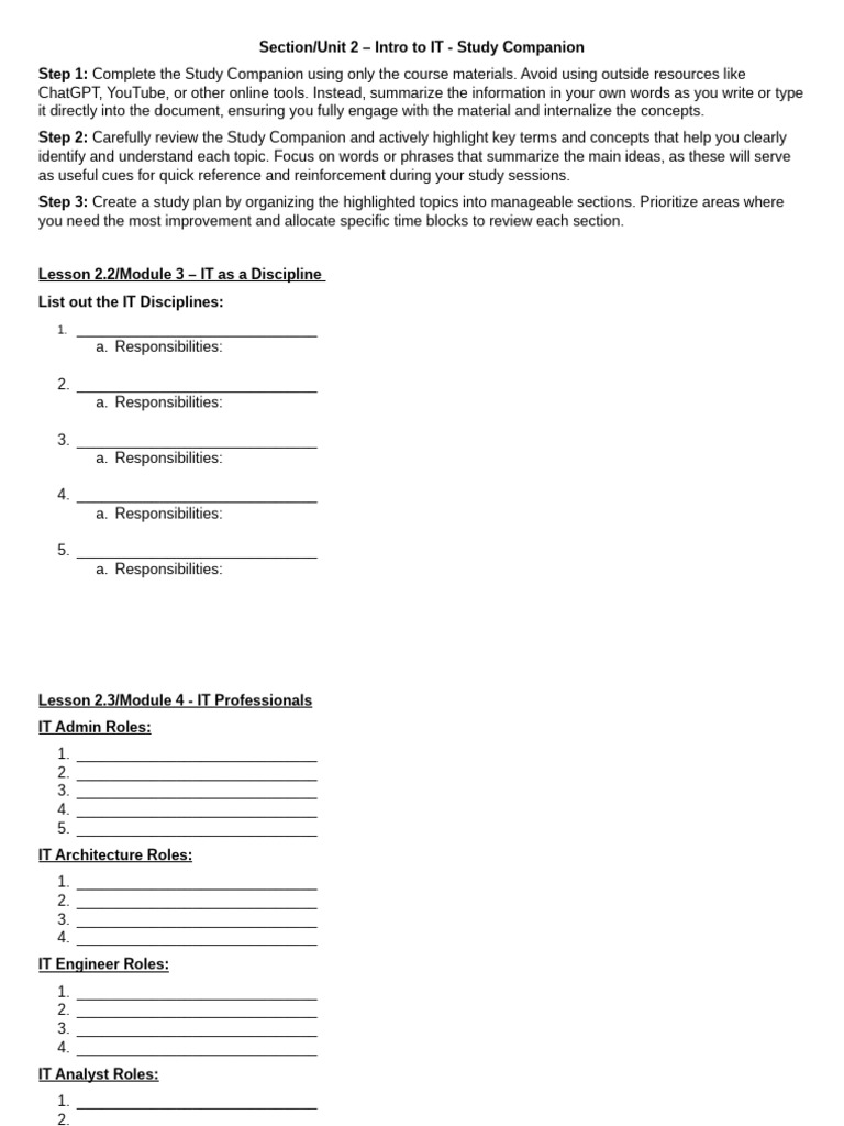 Section-Unit 2 - Intro To IT Study Companion Version 3 | PDF ...
