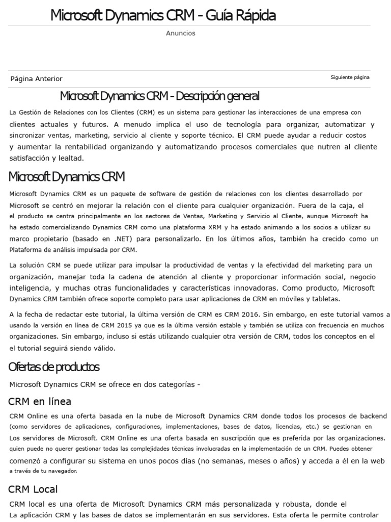 Guía Rápida de Microsoft Dynamics CRM | PDF | Script Java | Gestión de ...