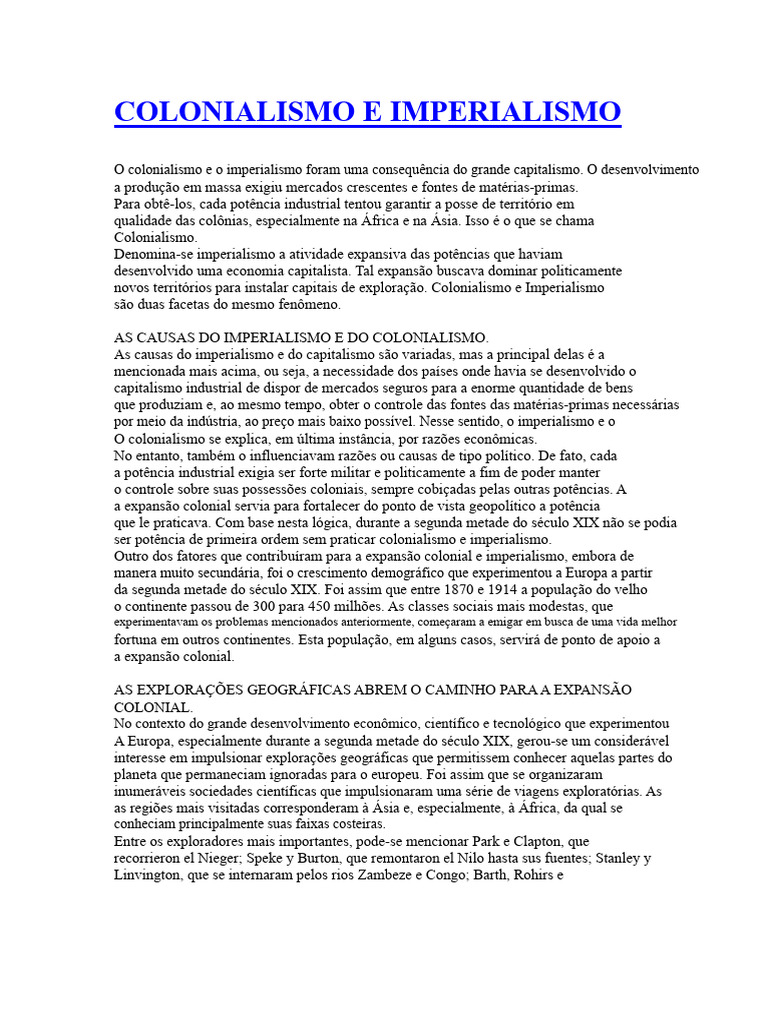 Colonialismo e Imperialismo | PDF | Colonialismo | Imperialismo