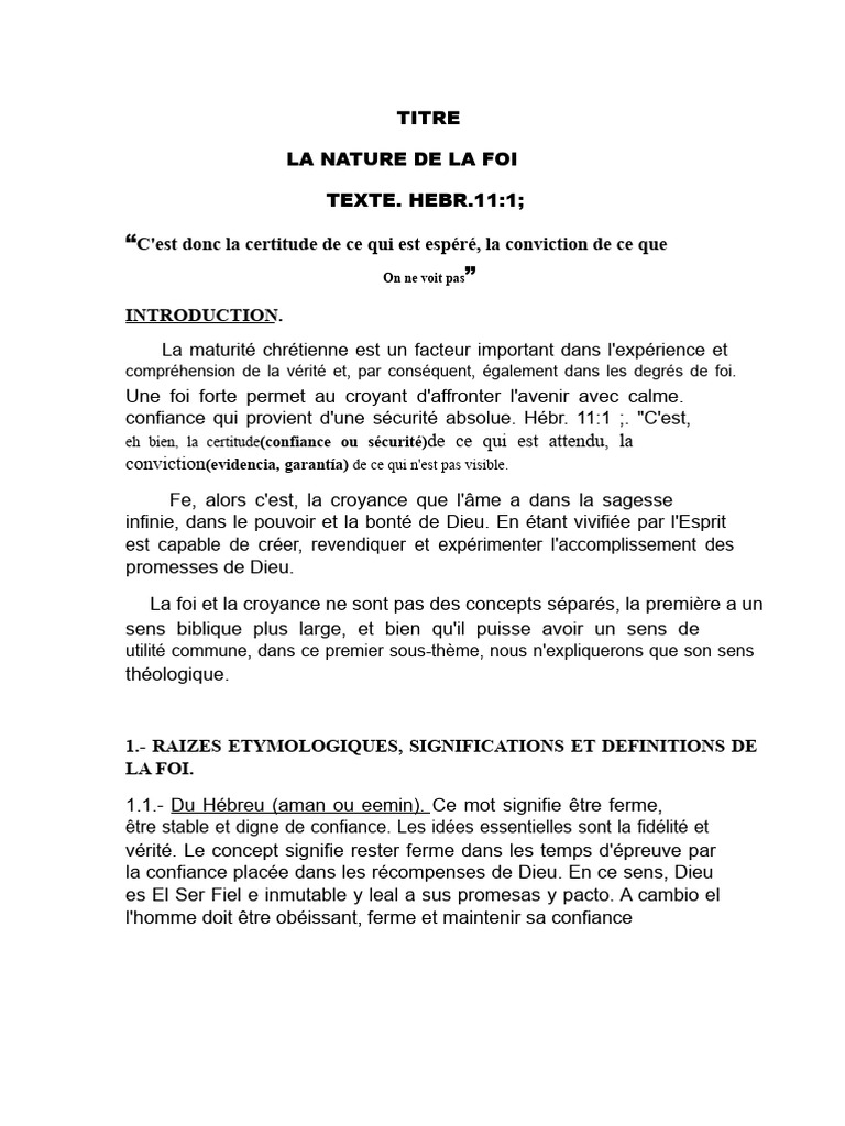 La Foi : Définition et Signification | PDF | Foi | Dieu