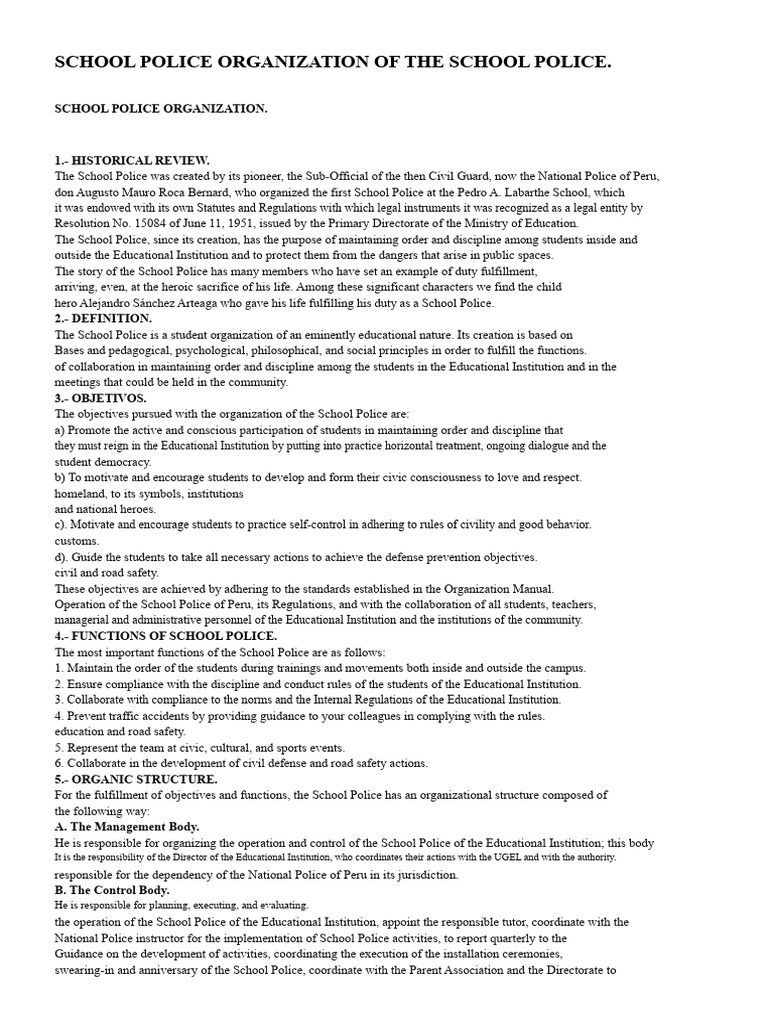 SCHOOL POLICE ORGANIZATION OF THE SCHOOL POLICE | PDF | Regulatory ...
