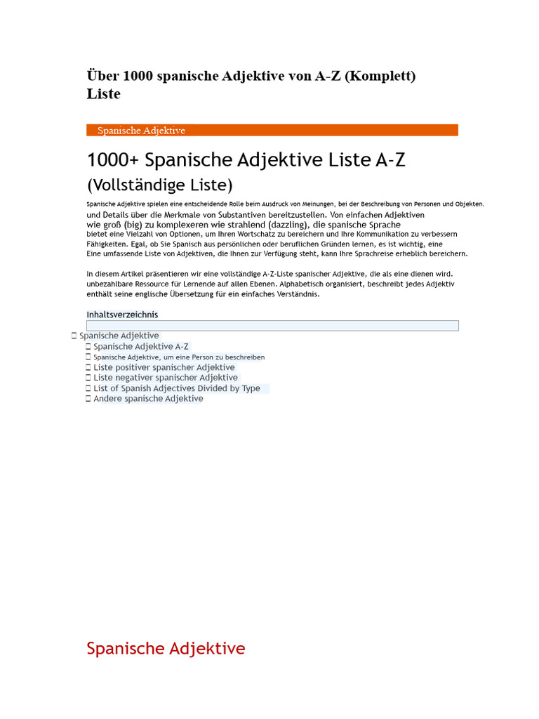 Spanische Adjektive | PDF