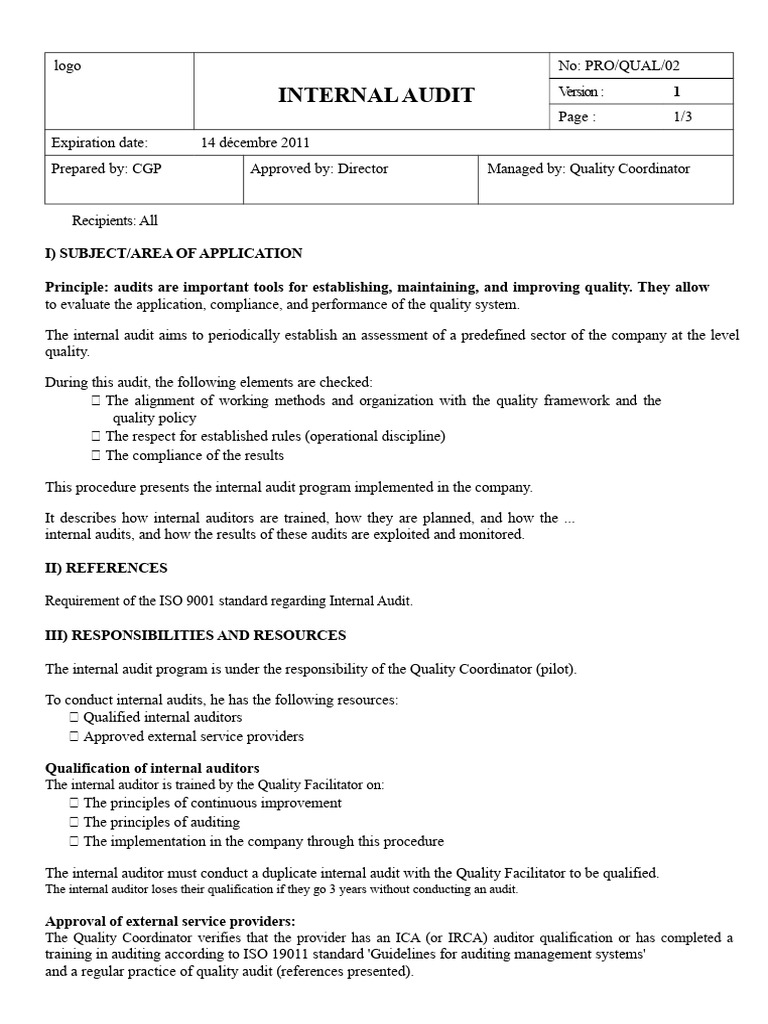 Internal Audit Procedure Overview | PDF | Audit | Internal Audit