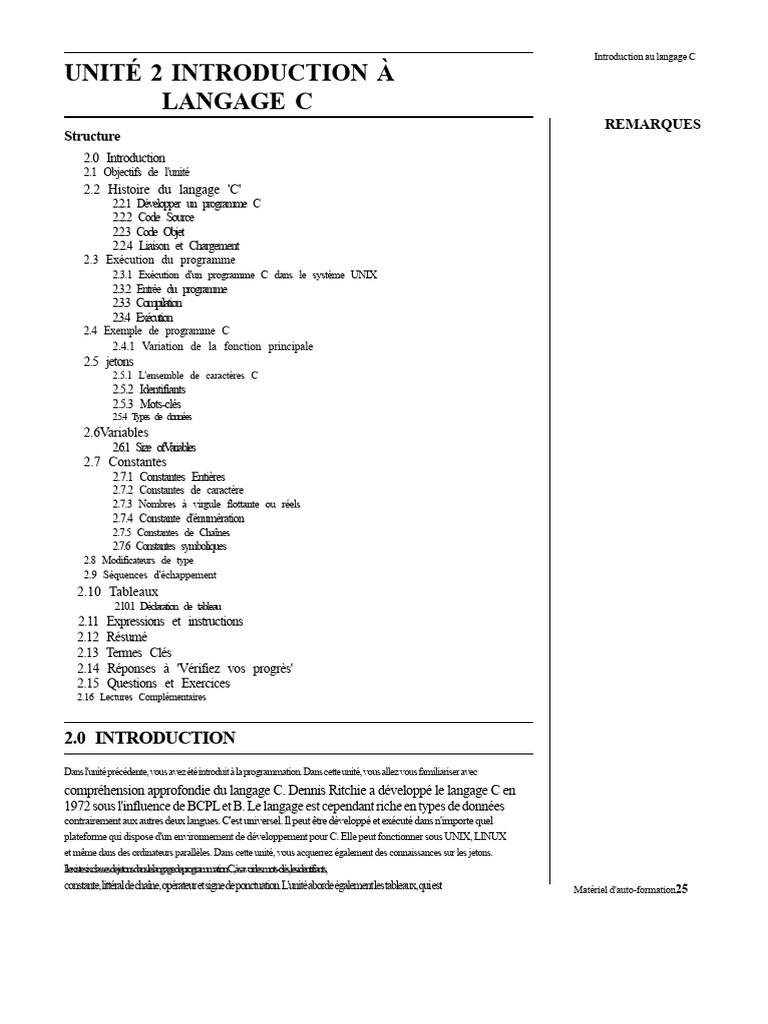 Introduction au langage de programmation C | PDF | C (Langage de ...