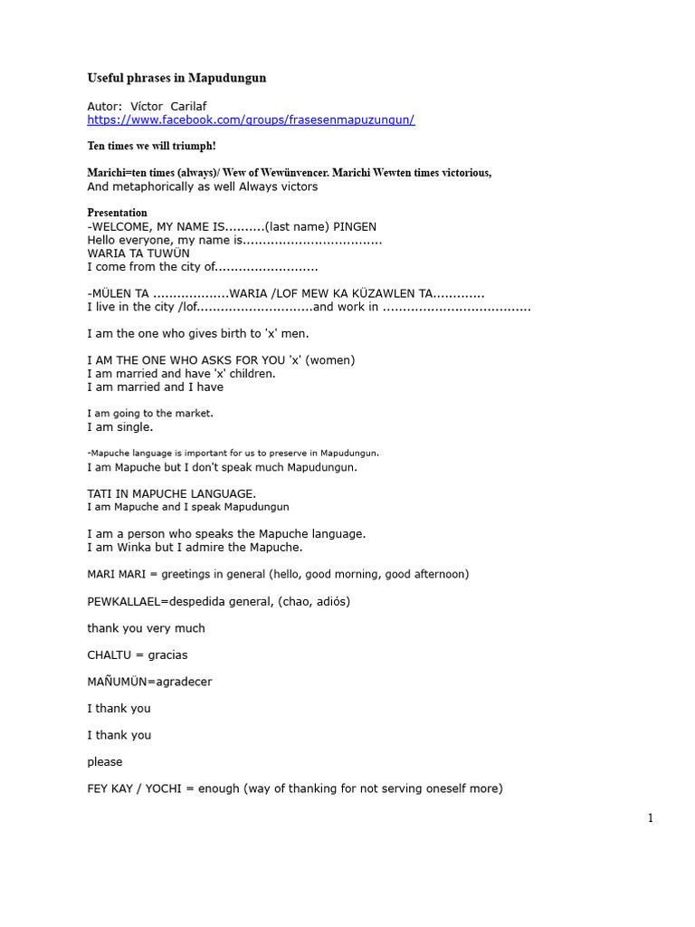 Essential Mapudungun Phrases Guide | PDF