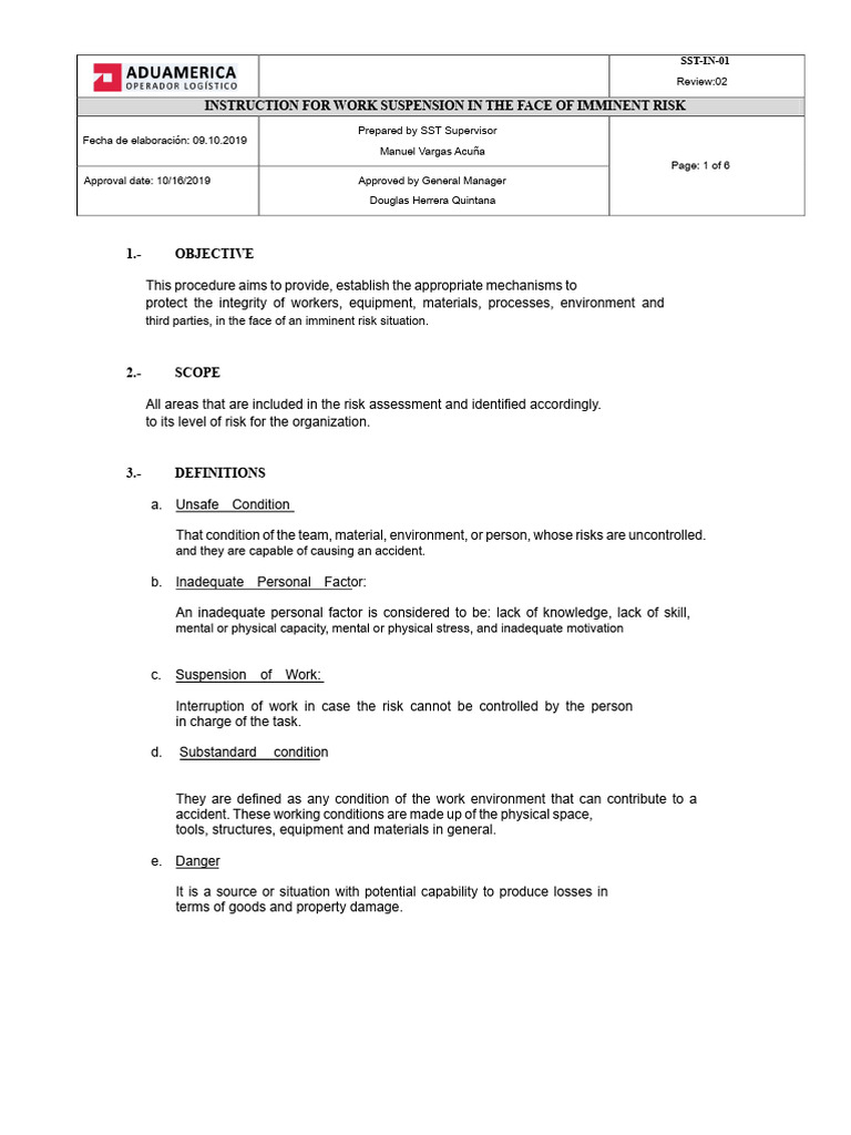 Work Suspension Guidelines for Risks | PDF | Occupational Safety And ...