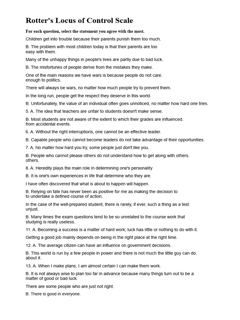 Rotter TEST | PDF | Luck | Behavioural Sciences