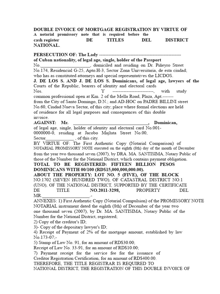Double Registration Invoice, Notarial Promissory Note | PDF ...