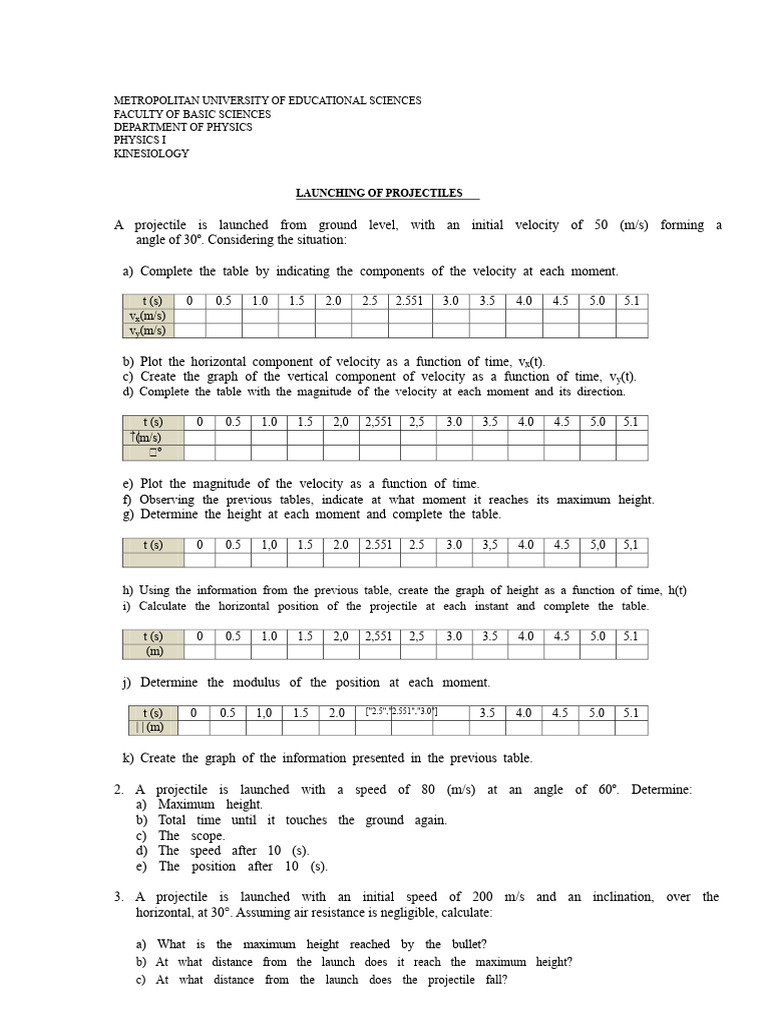 Projectile Launch Exercises | PDF | Mechanical Engineering | Applied ...