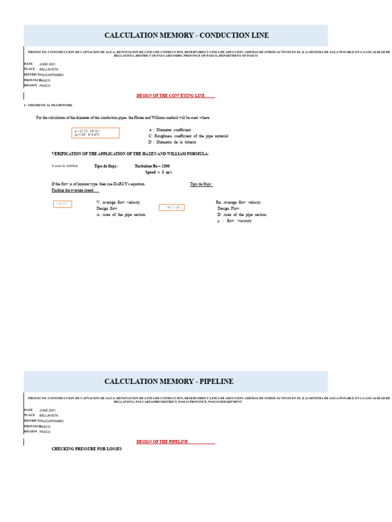 Water Conduction Line Design Memo | PDF | Fluid Mechanics | Process ...