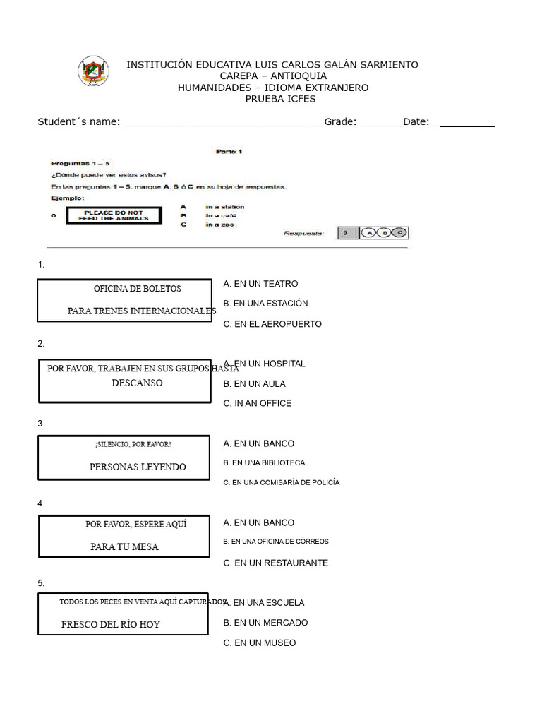 Prueba ICFES de Idioma Extranjero | PDF | San Francisco