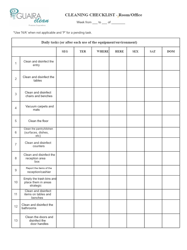 Office Cleaning Checklist Template | PDF | Disinfectant | Home