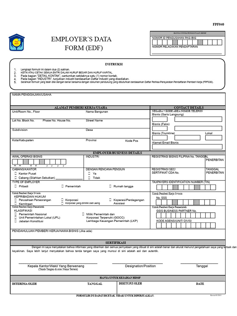 Formulir Data Pemberi Kerja HDMF | PDF