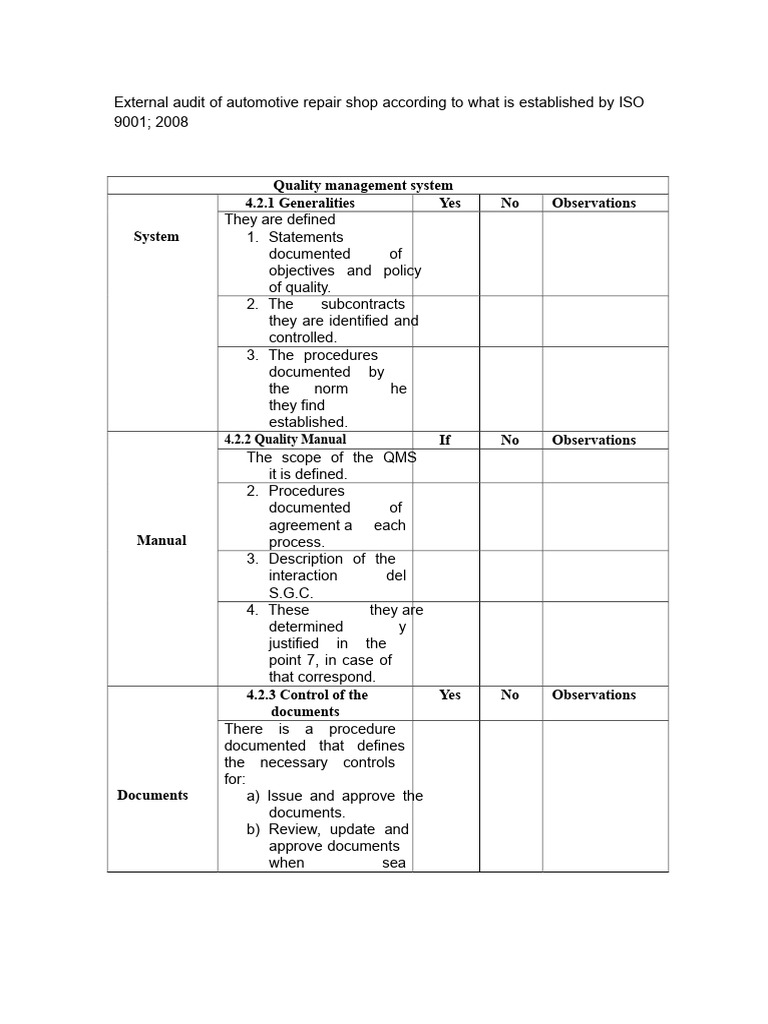 External Audit of Automotive Mechanical Workshop According To What Is ...
