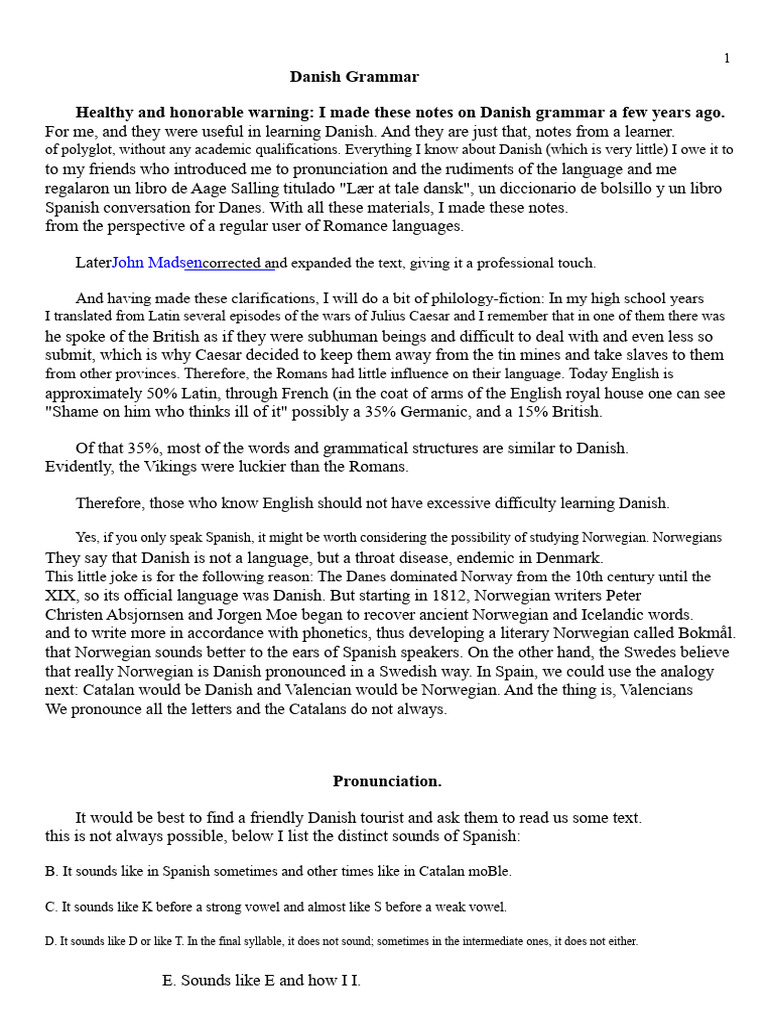 Danish Grammar Notes for Learners | PDF | Verb | Grammatical Gender