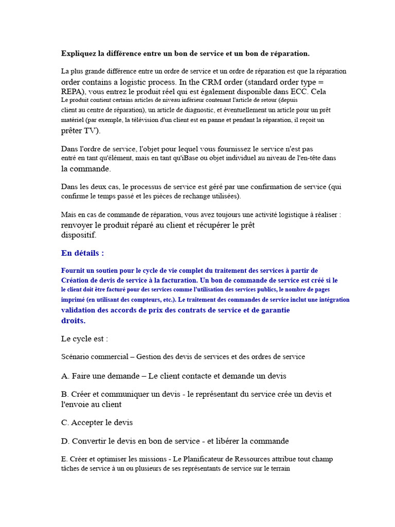 Différence entre bon de service et réparation | PDF | Facture