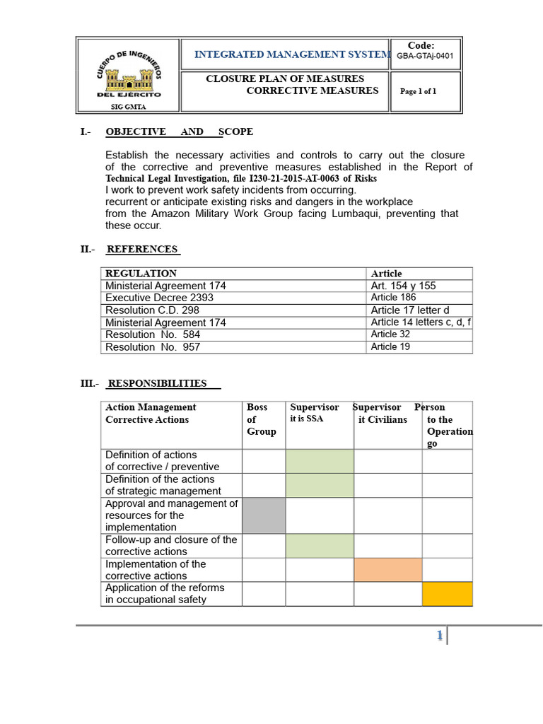 Corrective Action Closure Plan | PDF | Occupational Safety And Health ...