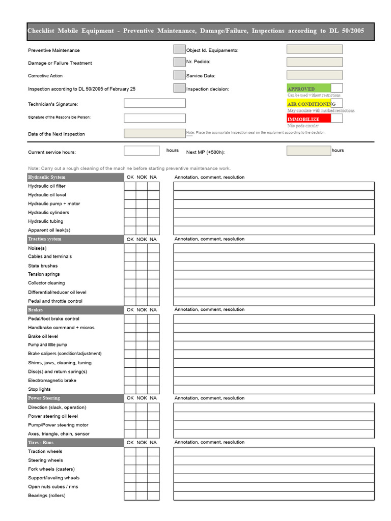 Mobile Equipment Checklist | PDF | Brake | Mechanical Engineering
