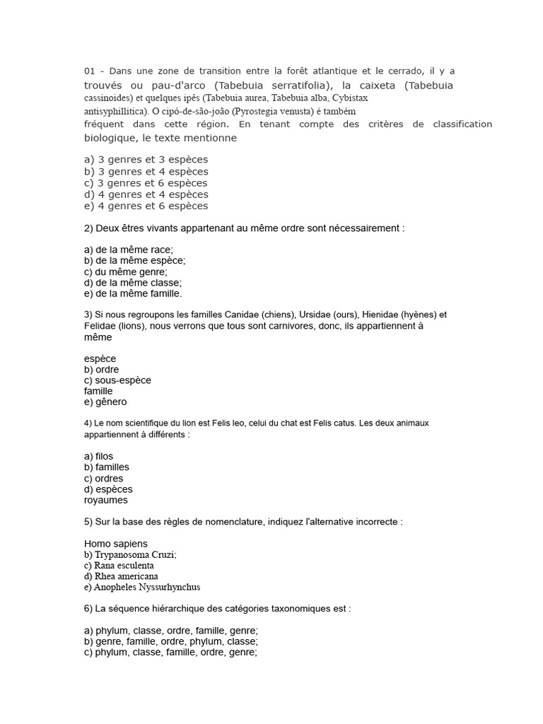 Classification des êtres vivants et taxonomie | PDF | Biologie | Zoologie