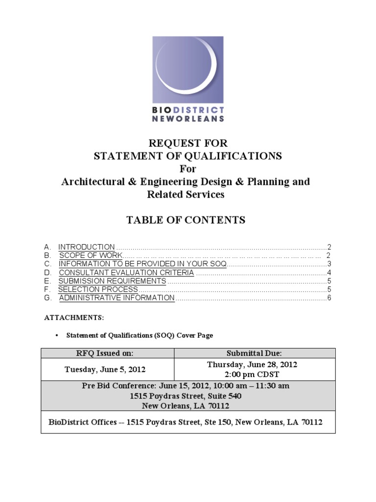 Architecture and Engineering Statement of Qualifications PDF Liability Insurance
