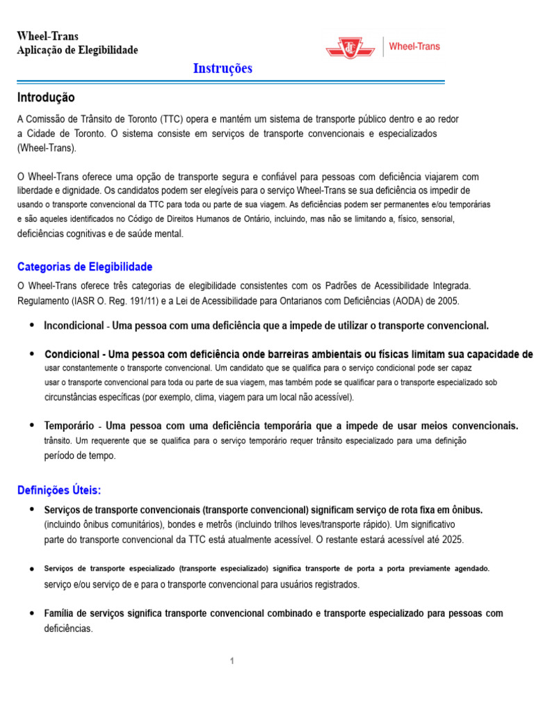 Elegibilidade para o Serviço Wheel-Trans | PDF | Metropolitano ...