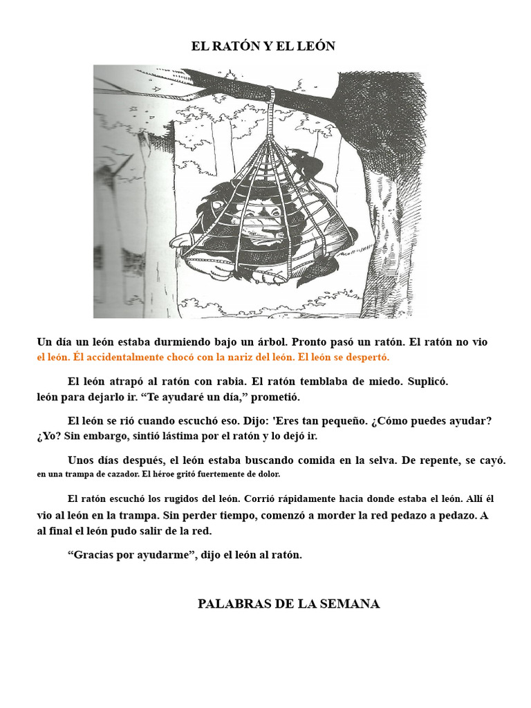 El Ratón y el León: Una Fábula de Amistad | PDF