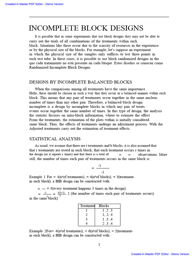 Incomplete Block Design Analysis | PDF | Experiment | Analysis Of Variance