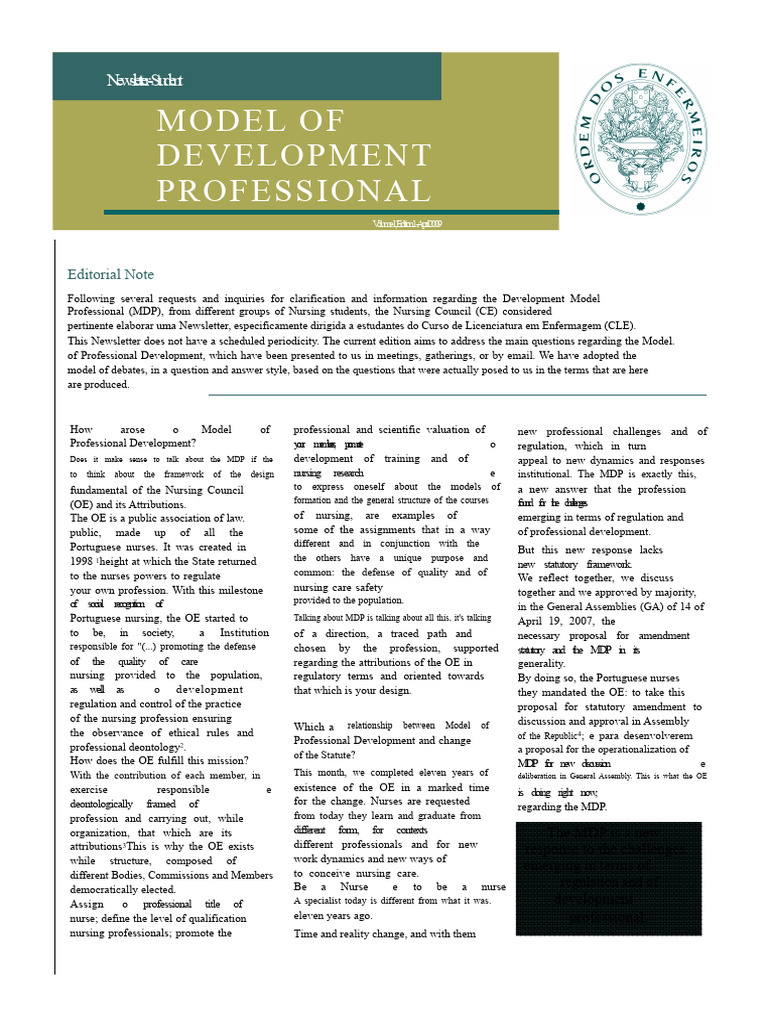 Student Newsletter - No. 1 - Professional Development Model (PDM) | PDF ...