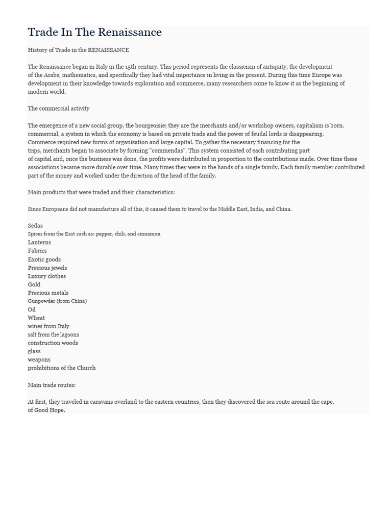 Renaissance Trade and Reformation Insights | PDF | Martin Luther ...